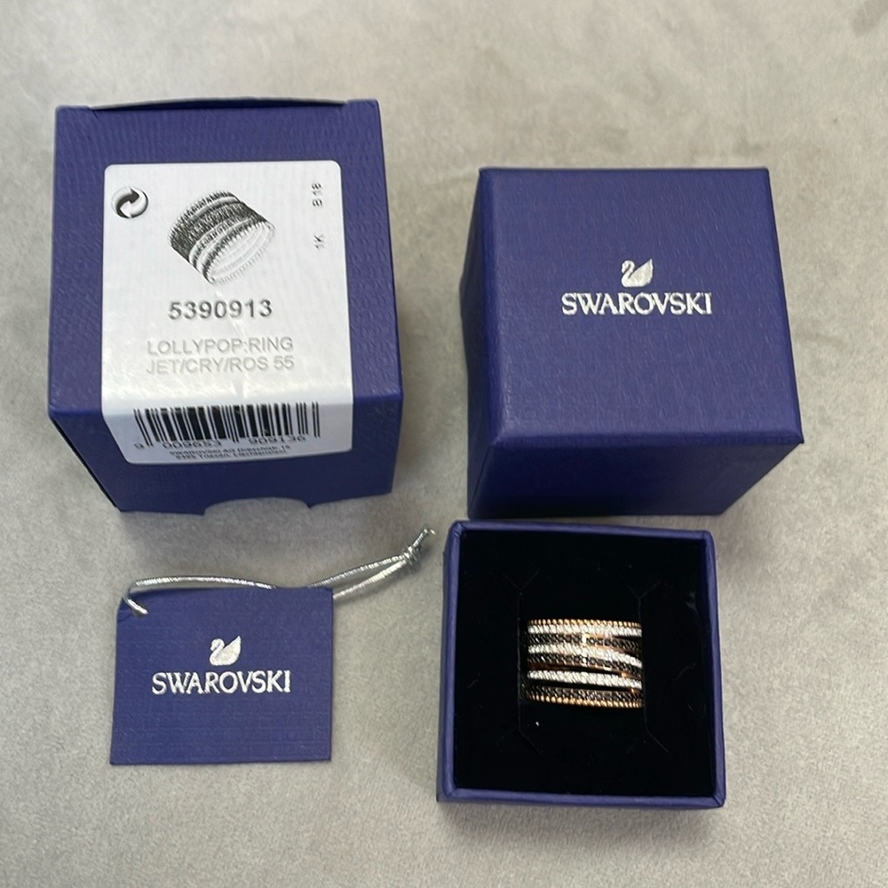 Swarovski Lollypop RG white and black crystals Ring, size 55